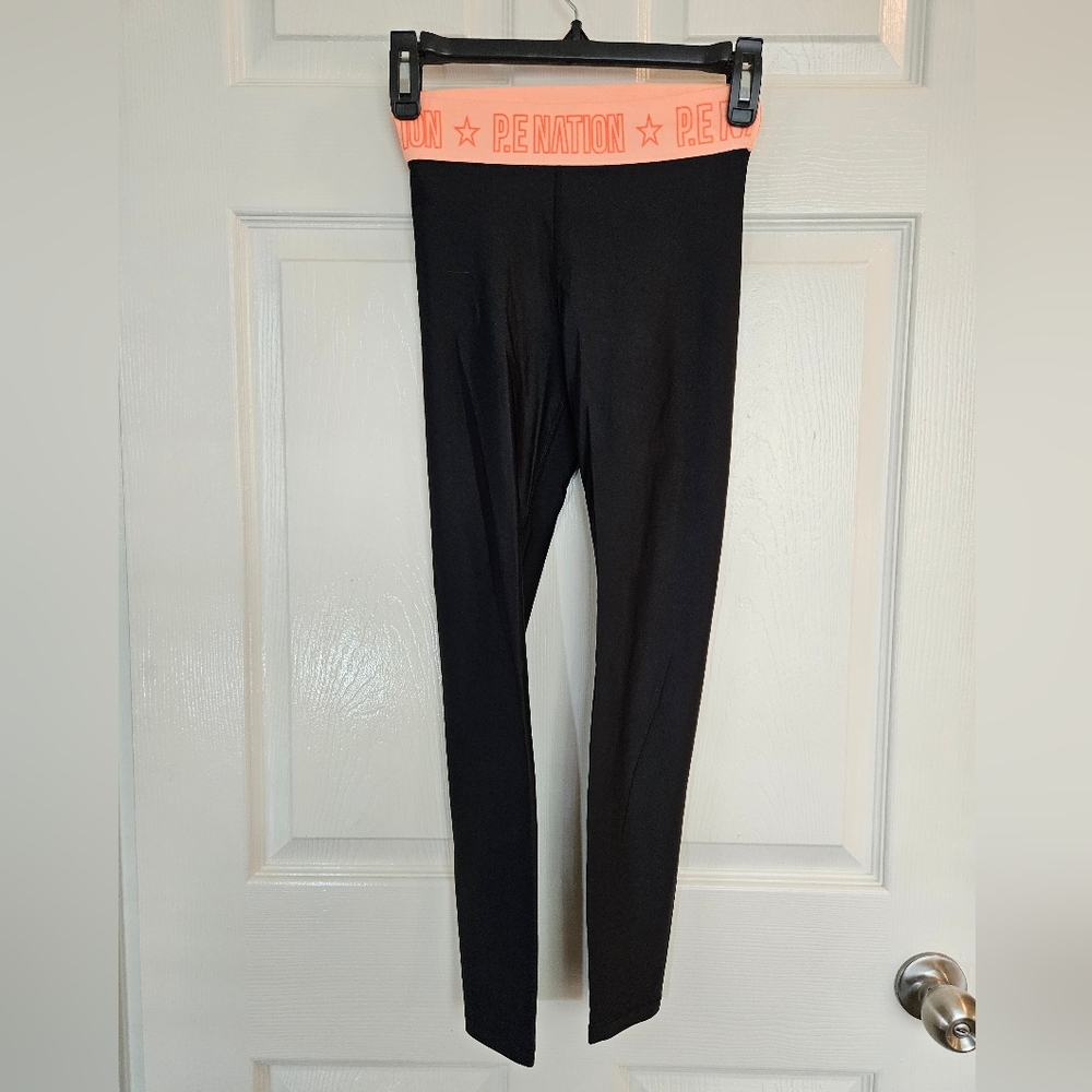 P.E Nation Black Leggings with Peach Waistband Size XS